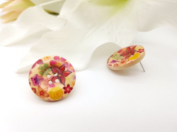 Blumen Knopf Ohrstecker Holz Button flower